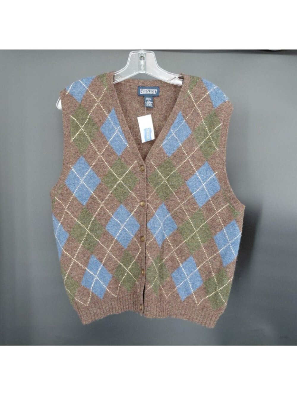 Vint Lands' End Sweater Vest Womens Large Brown Argyle Lambswool Preppy Academia - Picture 13 of 13